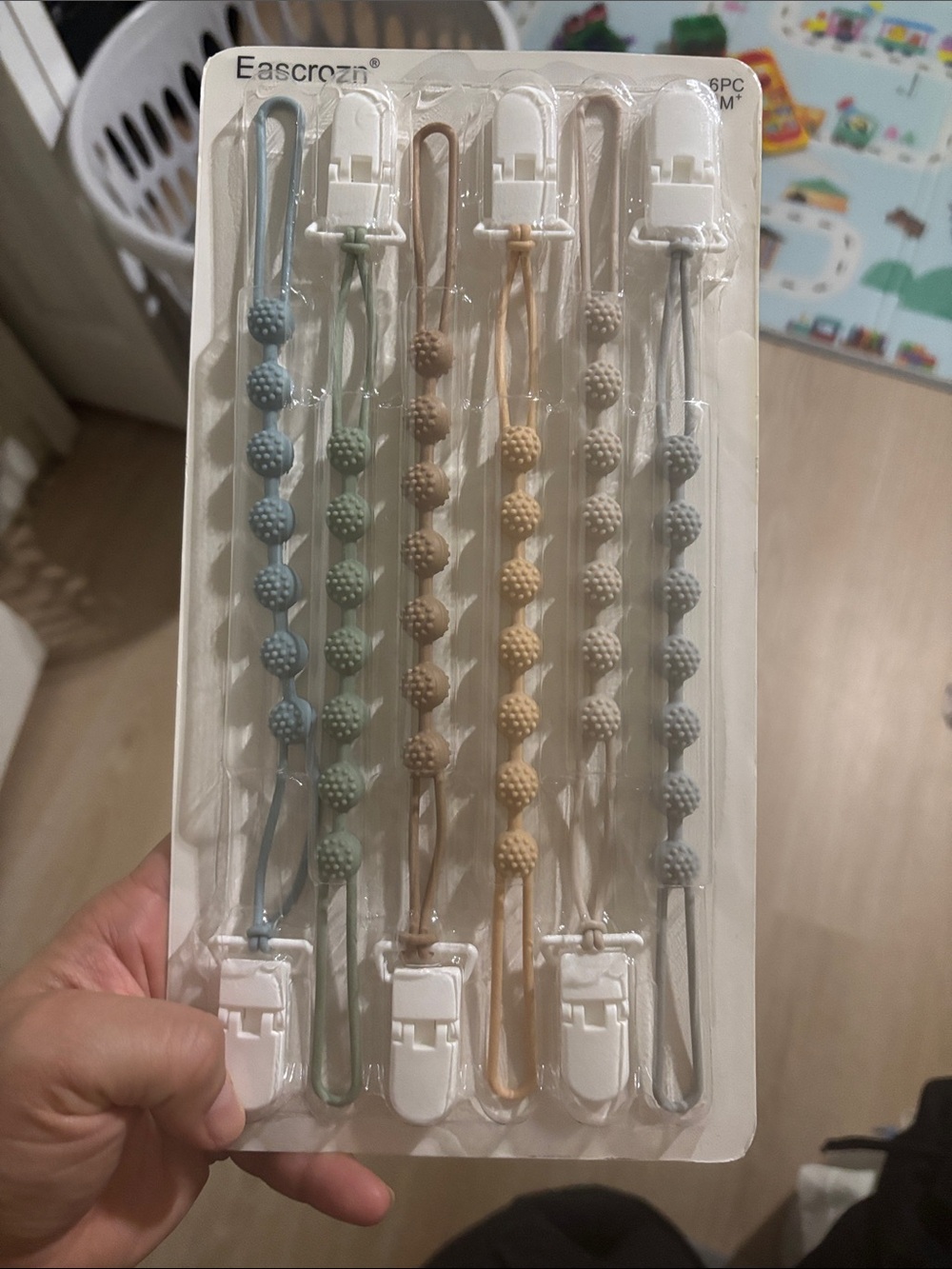 Baby Pacifier Clips – Pastel Blue, Green, Tan, Gray (4-Pack)